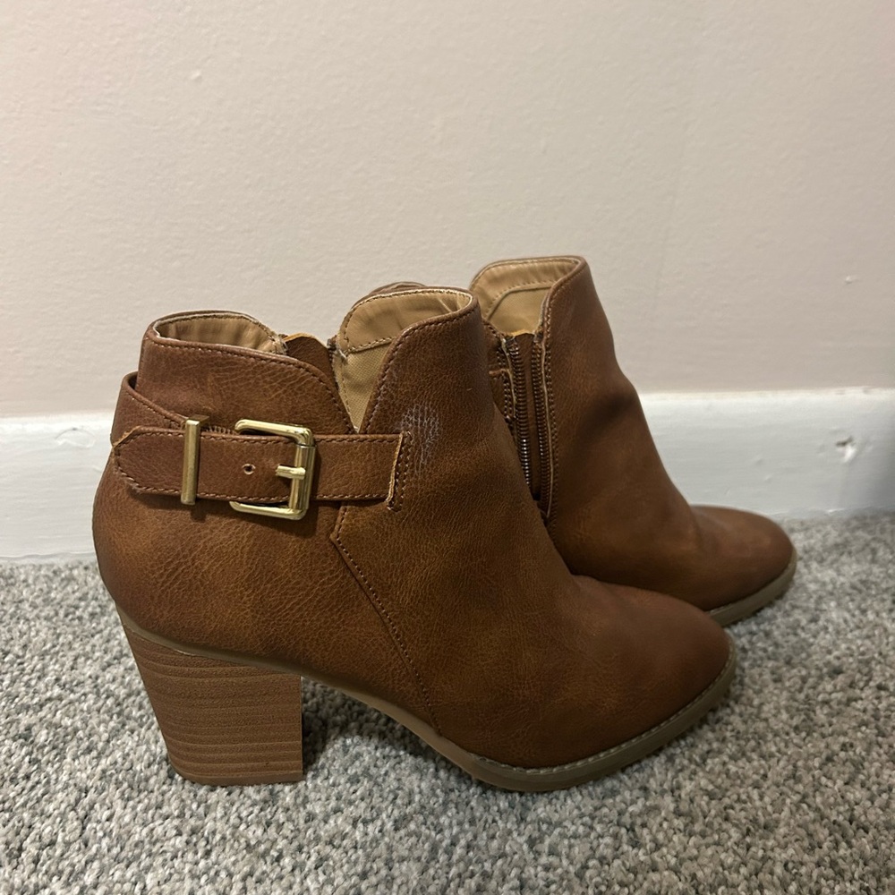 Express Tan Ankle Boots with Gold Buckle